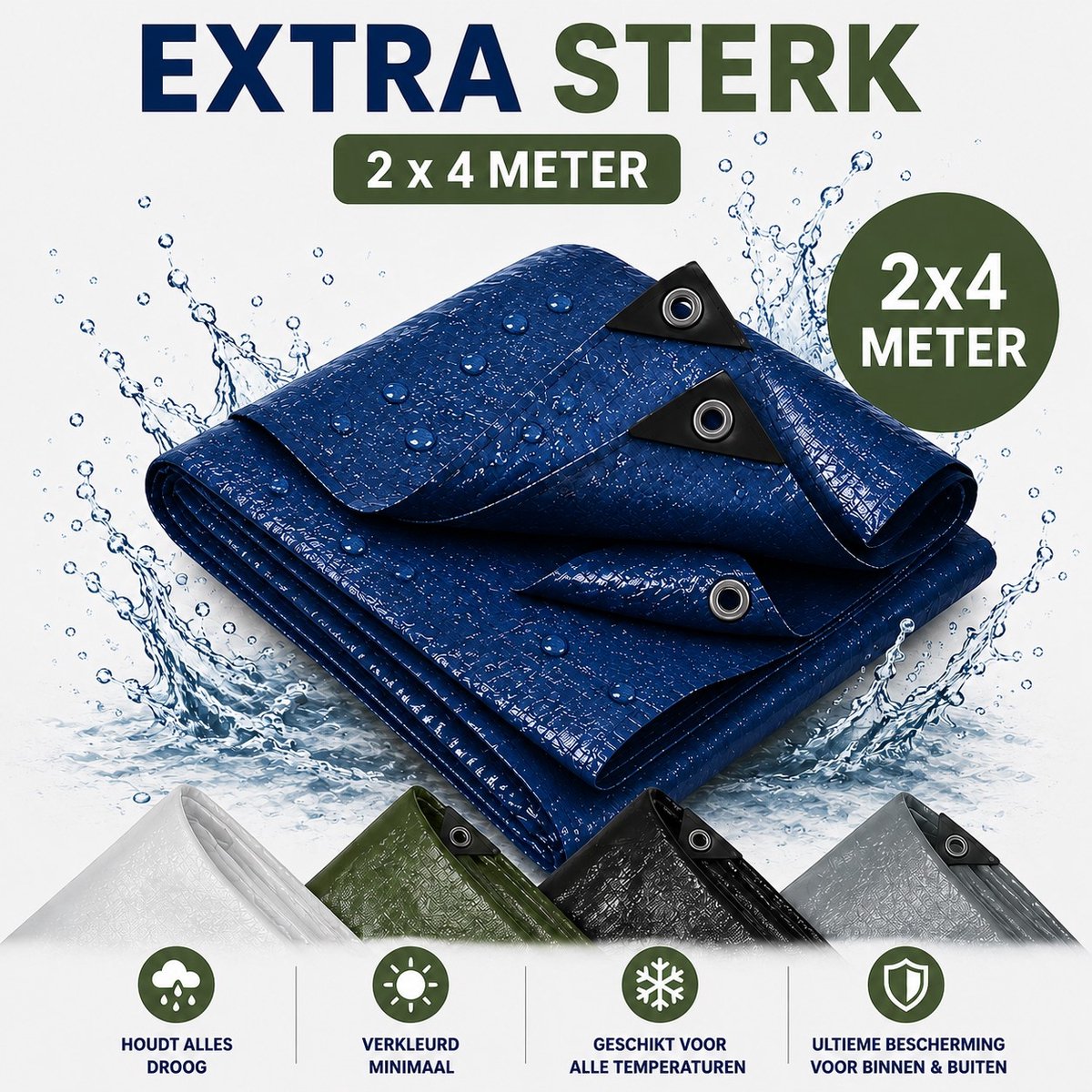 MaxxGarden Dekzeil 2 x 4 m, 110 g/m² ultrasterk, Blauw/groen, versterkte hoeken, Waterdicht Bouwzeil & Zeildoek - Zeil 12 Met Ringen - Beschermhoes & Afdekhoes voor Zwembad,Tuin Set,Motor,Scooter,Fietsen,Aanhangwagen - Auto Hoes Bescherming