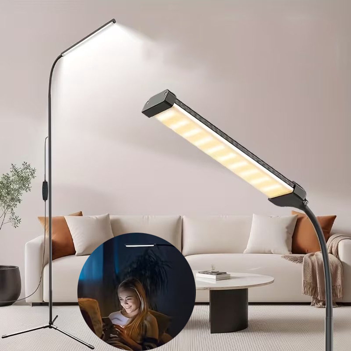 Verstelbare LED-Vloerlamp Met 3 Kleurtemperaturen En 10 Helderheidsniveaus - Stabiele Verzwaarde Voet Energiebesparend Modern Minimalistisch - Voor Woonkamer Slaapkamer En Studeerkamer - Zwart