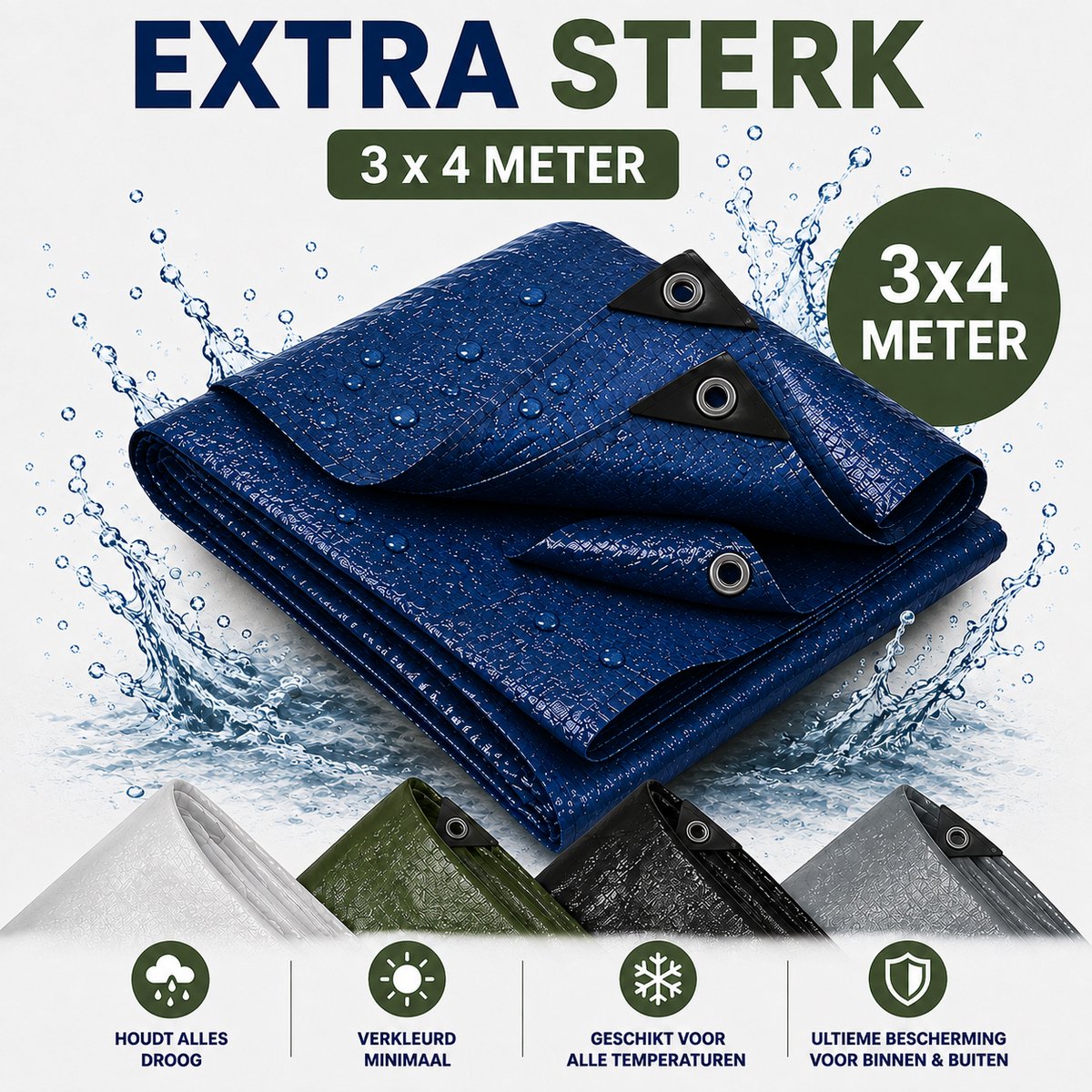 MaxxGarden Dekzeil 3 x 4 m, 110 g/m² ultrasterk, Blauw/groen, versterkte hoeken, Waterdicht Bouwzeil & Zeildoek - Zeil 16 Met Ringen - Beschermhoes & Afdekhoes voor Zwembad,Tuin Set,Motor,Scooter,Fietsen,Aanhangwagen - Auto Hoes Bescherming