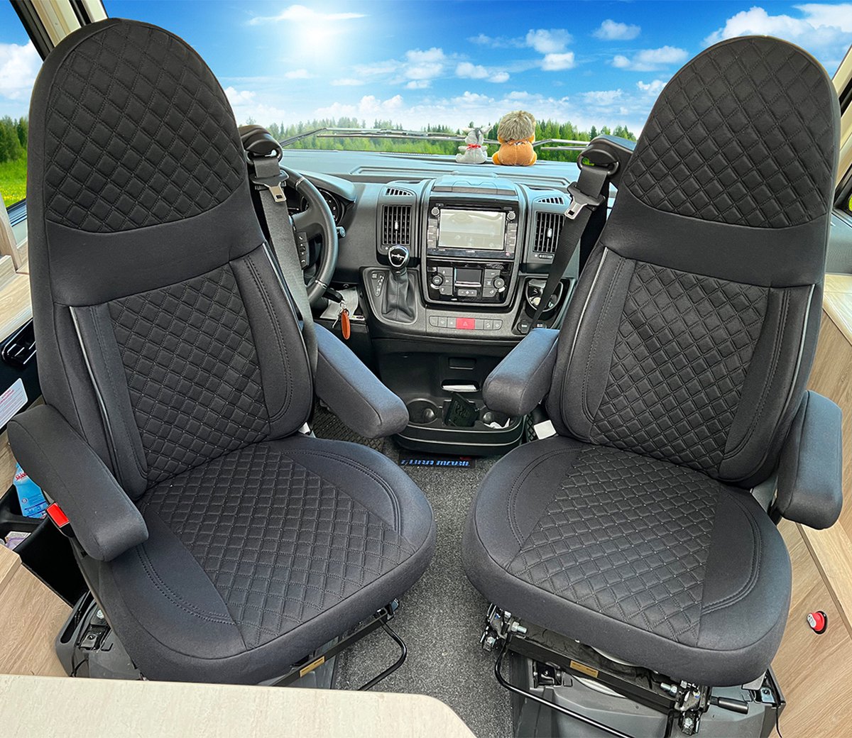 Premium Camper stoelhoezen voor Aguti GIS-Liner und Milan in Zwart (2 losse stoelen)