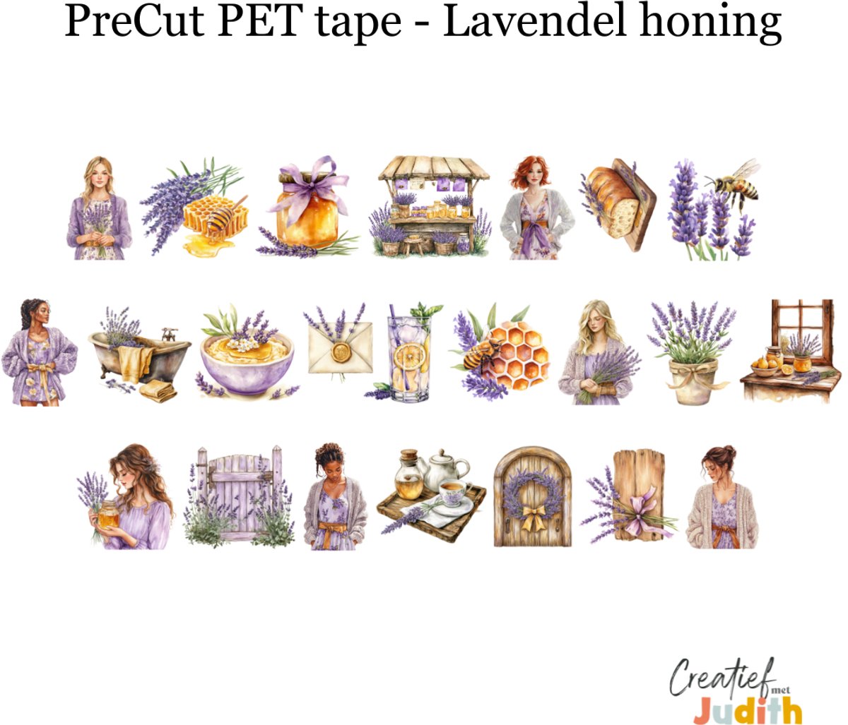 Bullet Journal Pet Tape Lavendel - Planner Agenda Stickers - honing stickers - Transparante stickers 2mtr - Scrapbook stickers - Doorzichtige Deco stickers - Pre-cut stickers - volwassenen en kinderen