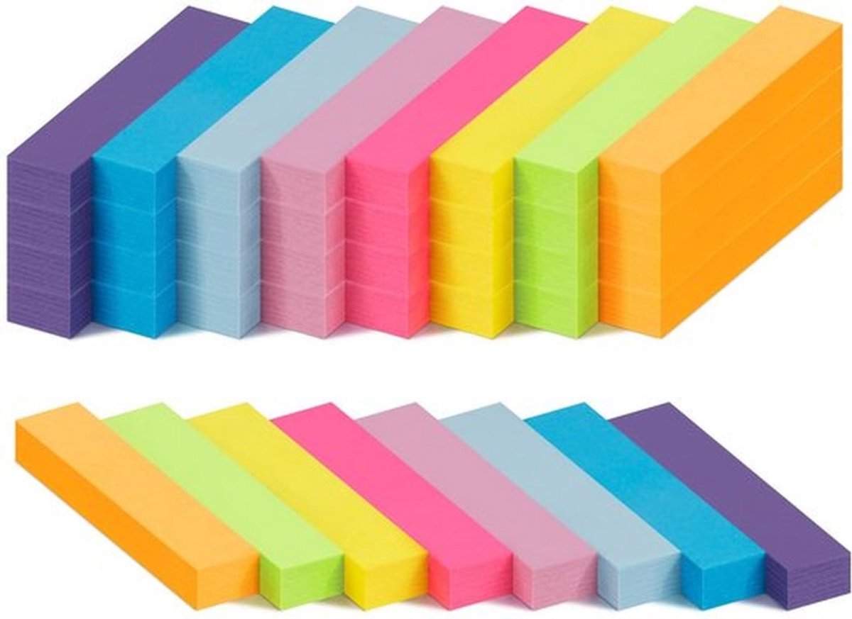 Notitieblaadjes 40 stuks - Zelfklevende Memoblaadjes - 12 Kleuren - 1200 Vellen - Kantoor/Thuis - Kwaliteitsproducten - Plakbriefjes