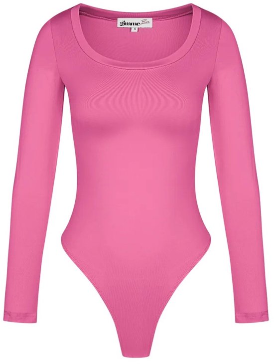 Fuchsia dames bodysuit met lange mouwen en ronde hals van het merk Gimme.