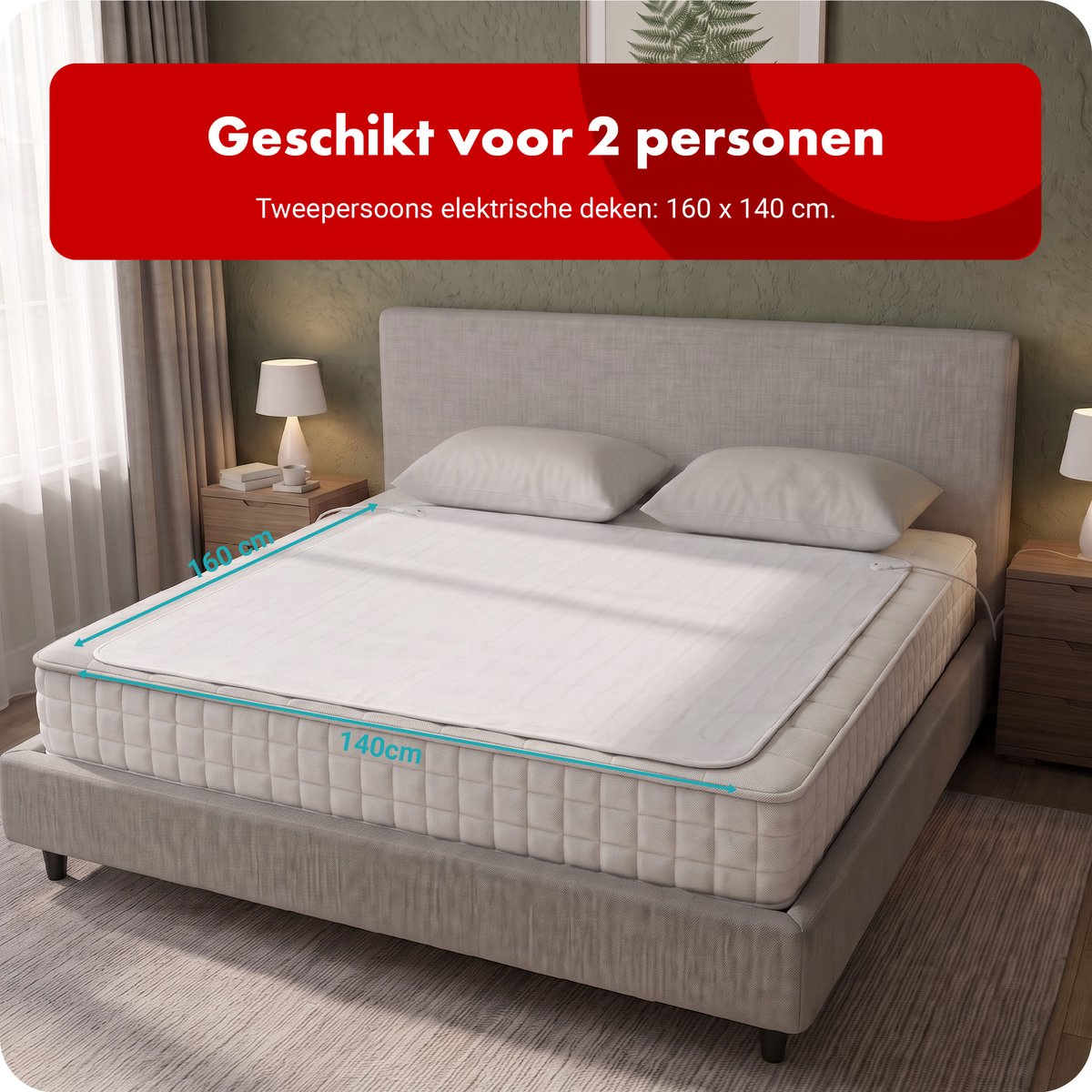 Tomado TEB2505W - Elektrische deken 2 persoons - Warmtedeken - 160 x 140 cm - Onderdeken - 2 schakelaars met 3 warmtestanden — cadeau in Cadeau-ideeën - foto 4