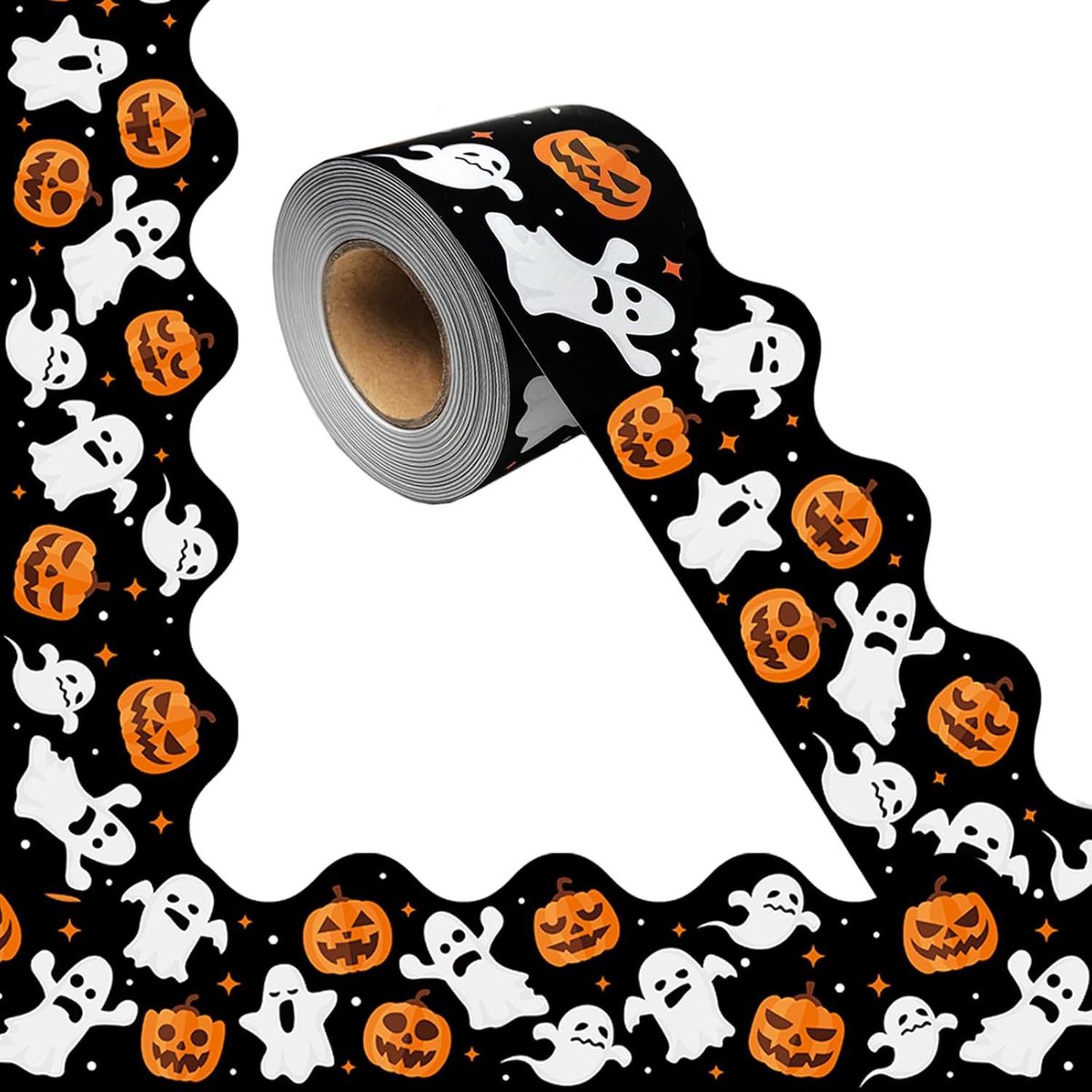 Rol van 10 meter Halloween-stickers - 7 cm breed - Randstickers voor prikborden - Spook- en pompoenpatroon - Geschikt voor posters, feestjes, klaslokalen en schoolborddecoratie