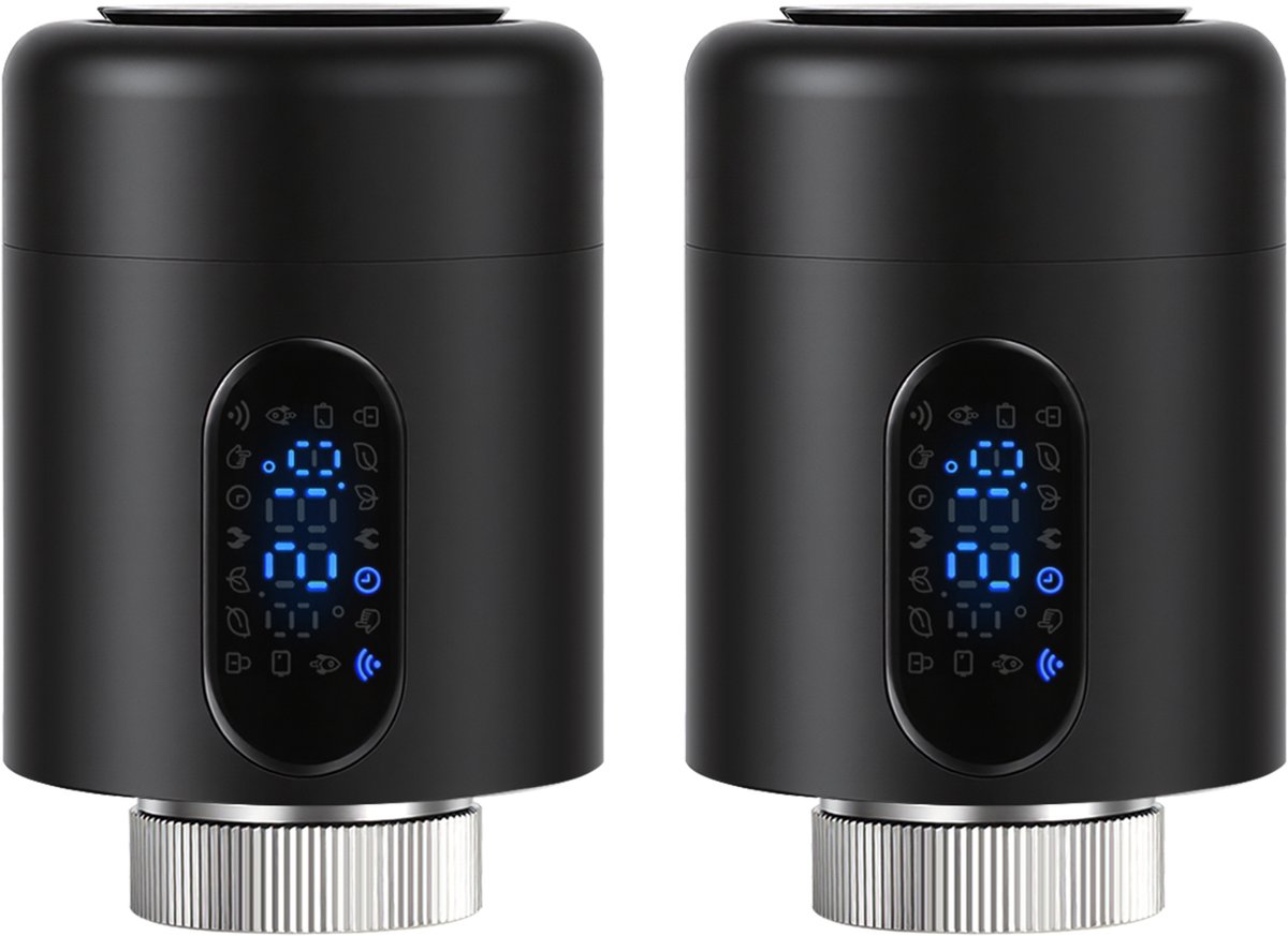 Slimme Radiatorthermostaat WiFi met App – Smart Life/Tuya Smart – Zwart – 2-pack