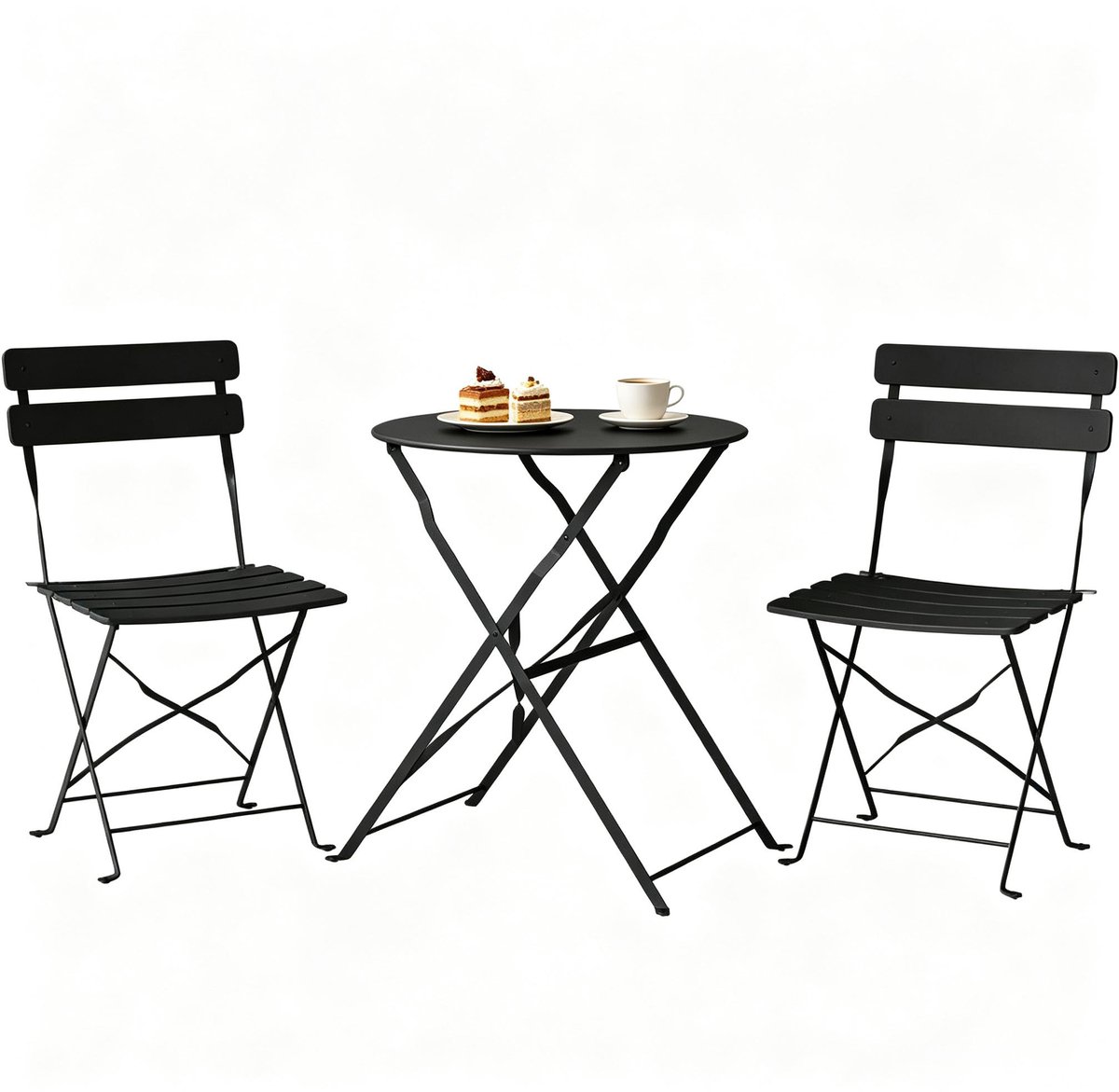 Berlin Bistro Set 3-delige tuinset - metalen meubelstoelen en tafel opvouwbaar balkon set - zwart
