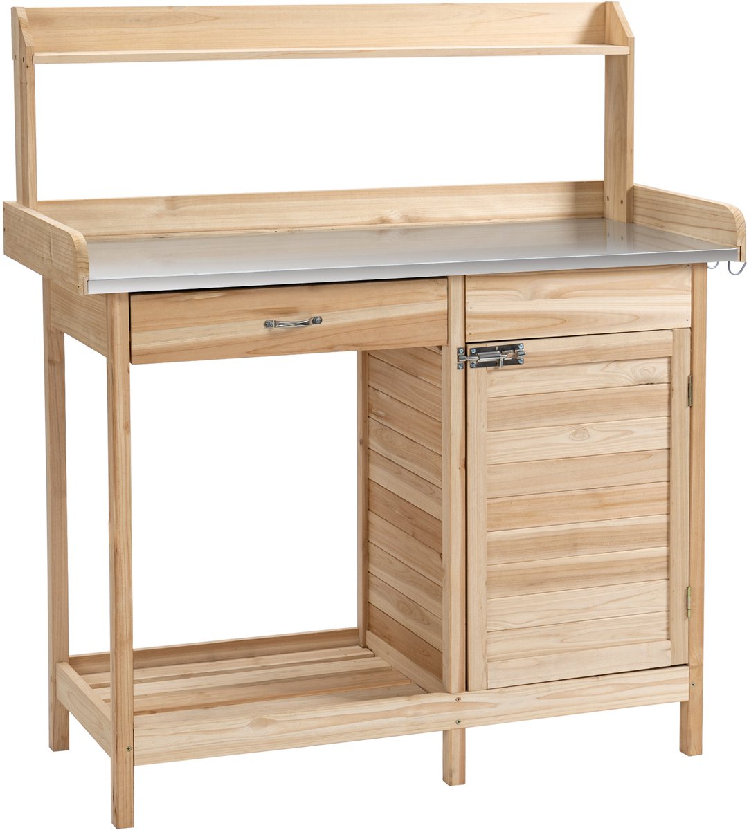 Tuinkast - Plantentafel met 2 planken - een lade - een kast en een blad van gegalvaniseerd staal