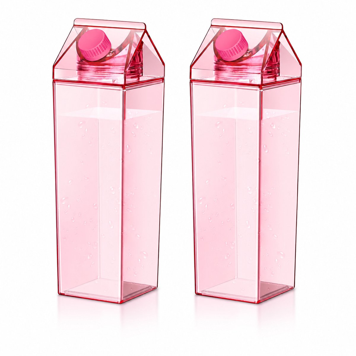 2 stuks Melkbeker - Sportdrinkfles - Melkpak Drinkfles - Herbruikbaar - 1000 ml - Geschikt voor Reizen, Kamperen, Sport en Buitenactiviteiten - Roze