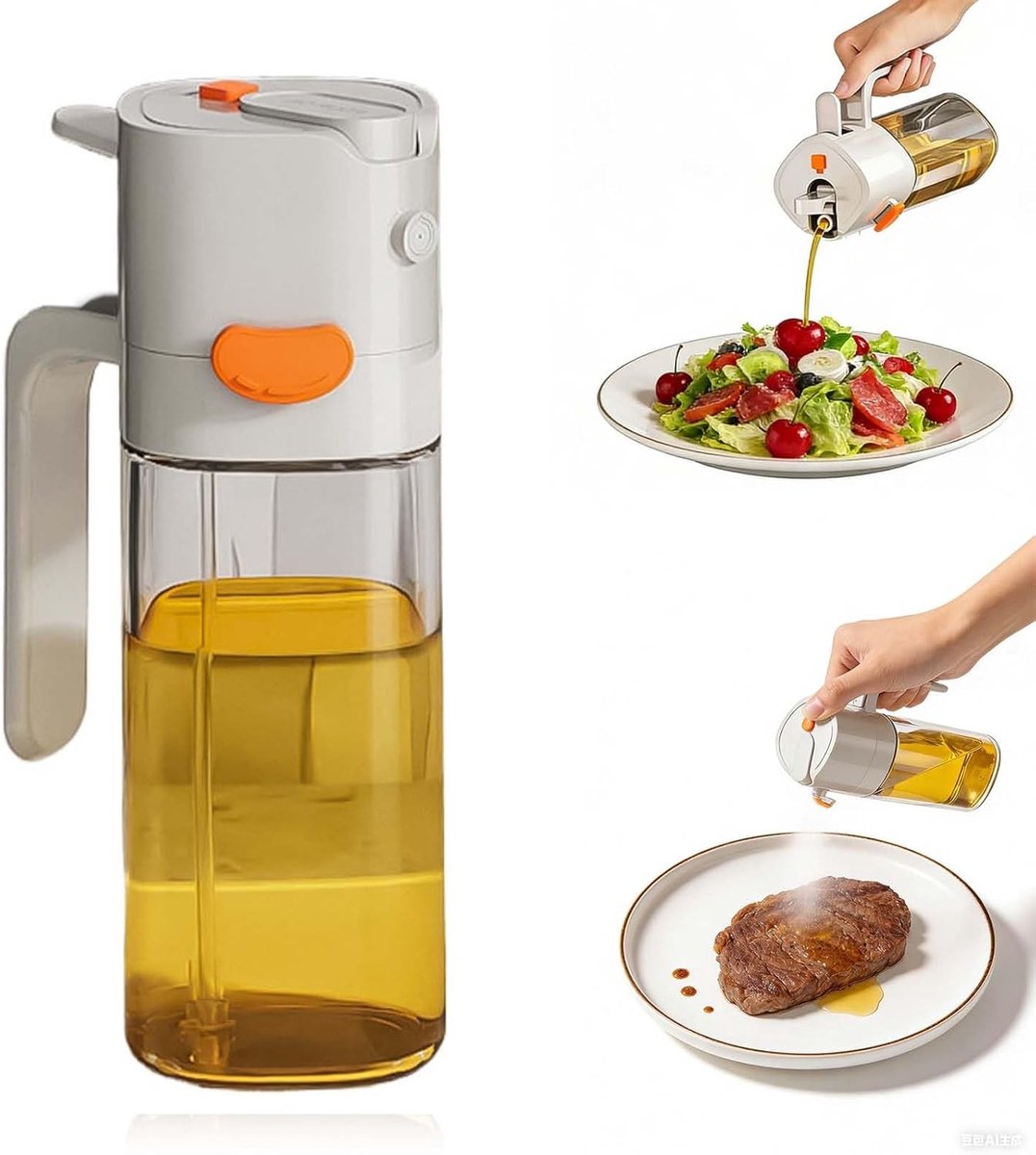 Olijfoliesprayer - Grijs - 500 ml - Glazen Oliesproeier met Anti-druppel Systeem - Voor Keuken en Grill