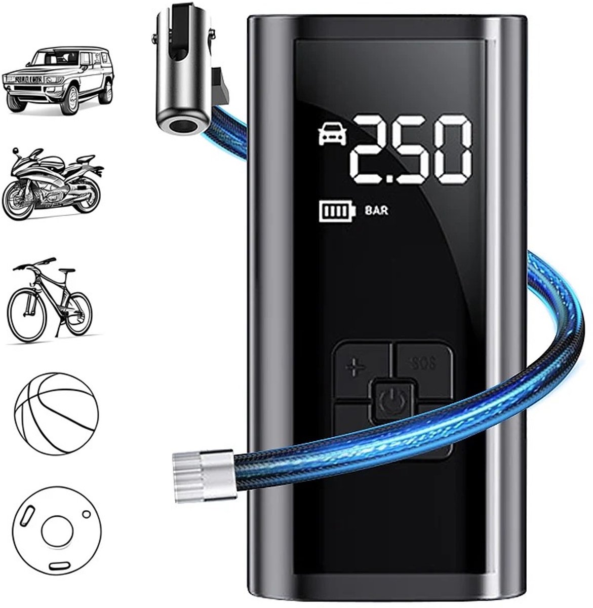 6Seven - Compressor - Luchtcompressor - Draagbare compressor - Elektrische fietspomp - Bandenpomp auto - Met digitaal display