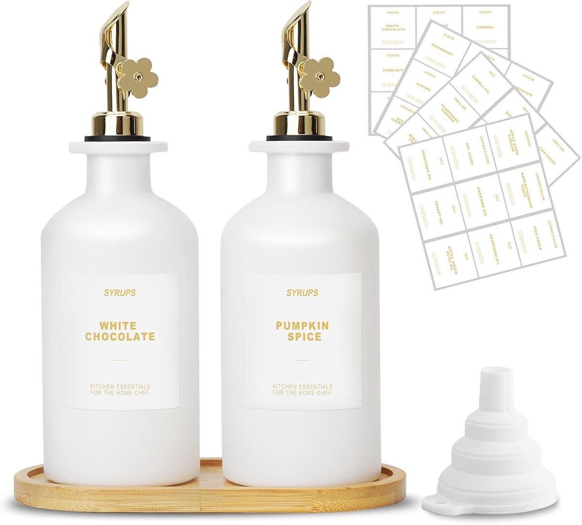 Olijfoliesprayer - Wit - 350 ml - Glazen Olijfolie- en Azijndispenser Set met Bak en Siliconentrechter - Voor Keuken