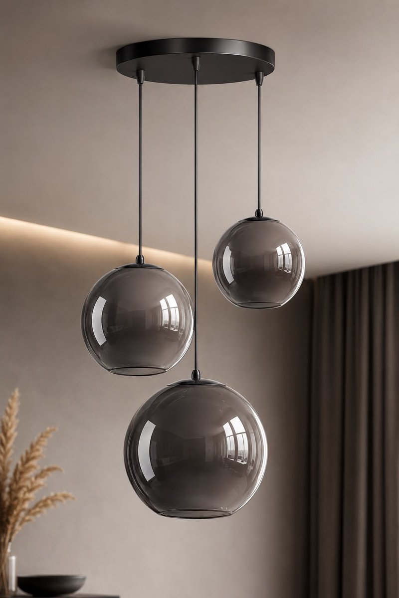 Hanglamp Smoking Glass - 3-lichts - Smoke Glas - 3 bollen - Rookglas
