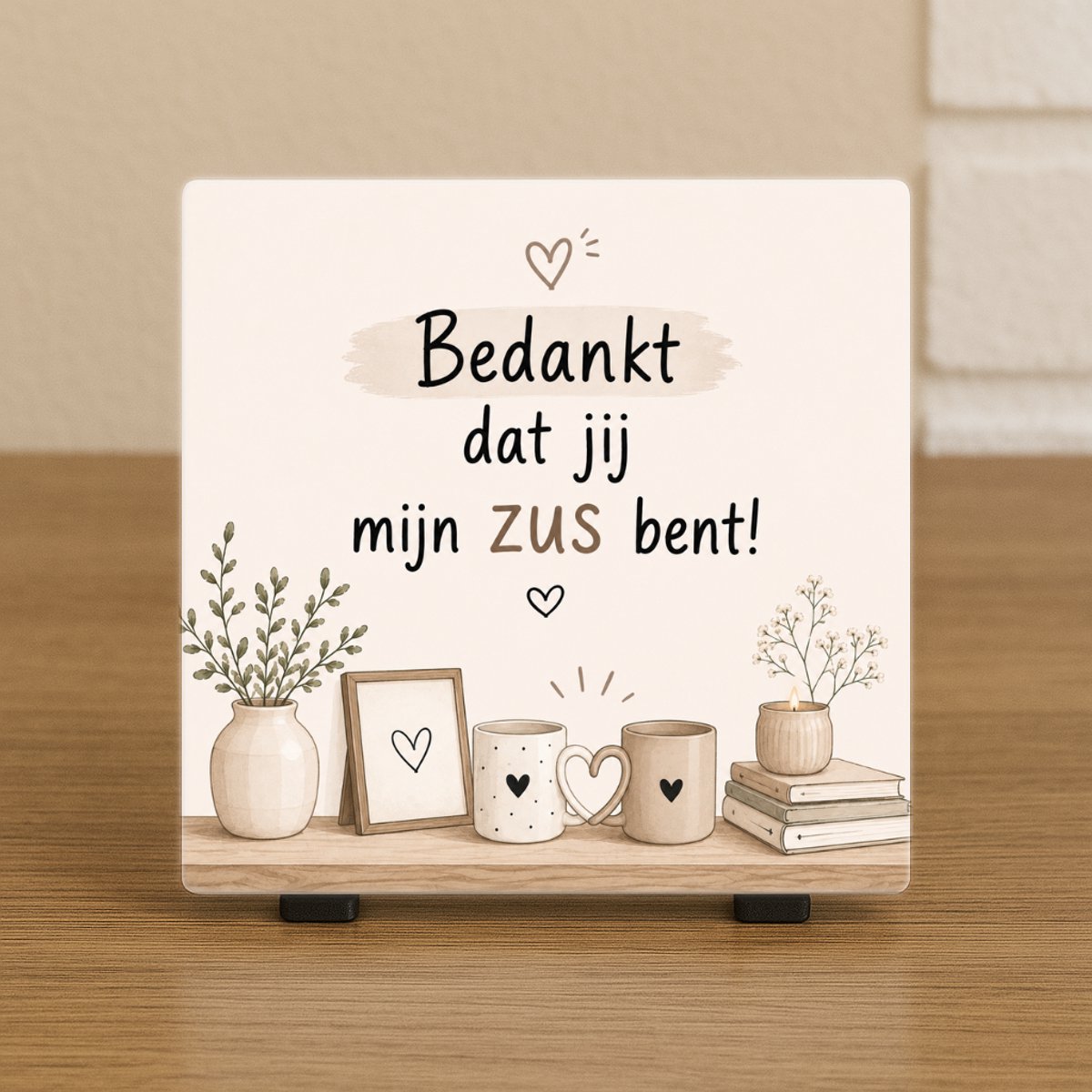 CreaCraft Spreuktegel “Bedankt dat je mijn zus bent!” – Cadeau tegeltje – Trendy nu – Woondecoratie – Zus – Zomaar – Incl standaard – Cadeau idee – Wenstegeltje
