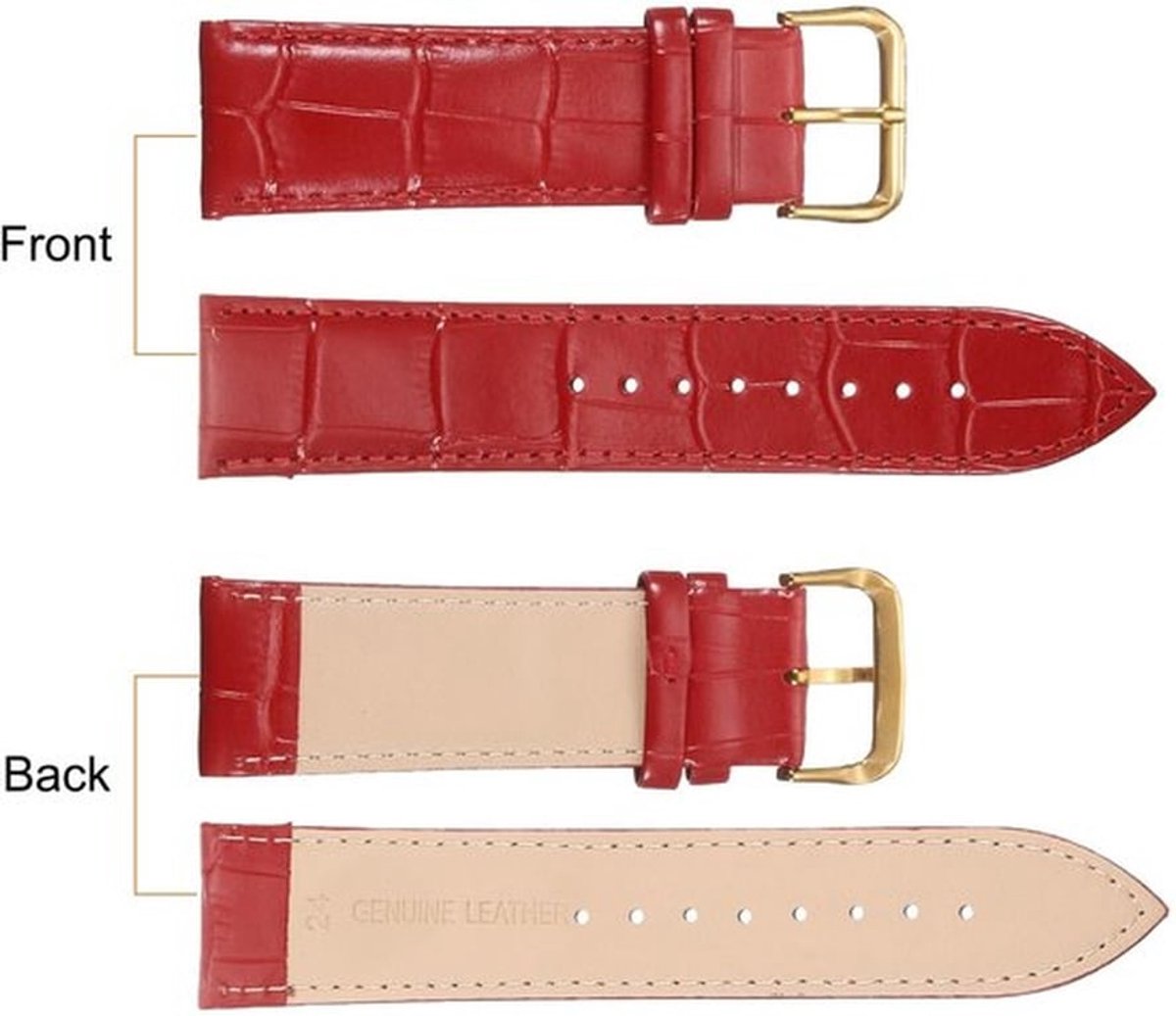 Leren Horlogeband - 24mm - Hoogwaardige Comfort - Rood Goud - Duurzaam en Stijlvol - Geschikt voor Mannen en Vrouwen - Embossed Patroon