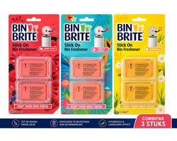 Bin Brite Vuilnisbak Verfrisser – Combipakket 3 Geuren – Berry Blast, Tropical Papaya & Citronella – 6 Stick-On Geurblokjes – Tot 90 Dagen Frisse Geur