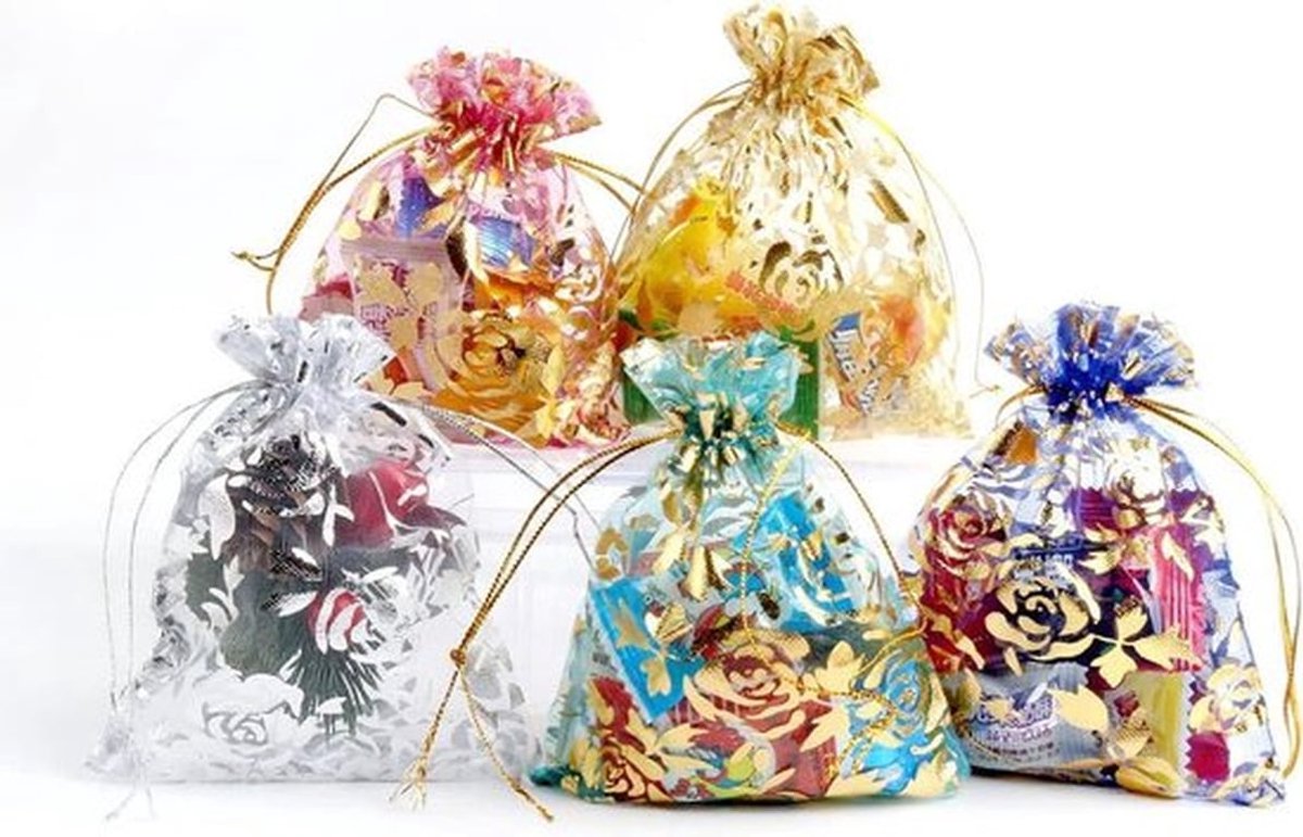 Organzazakjes 7x9 cm Groen 100 stuks - Trekkoord Sieradenzakjes Geschenkzakjes Bruiloftszakjes Snoepzakjes Rozenzakjes - Cadeau Bruiloften Feesten Kerstmis