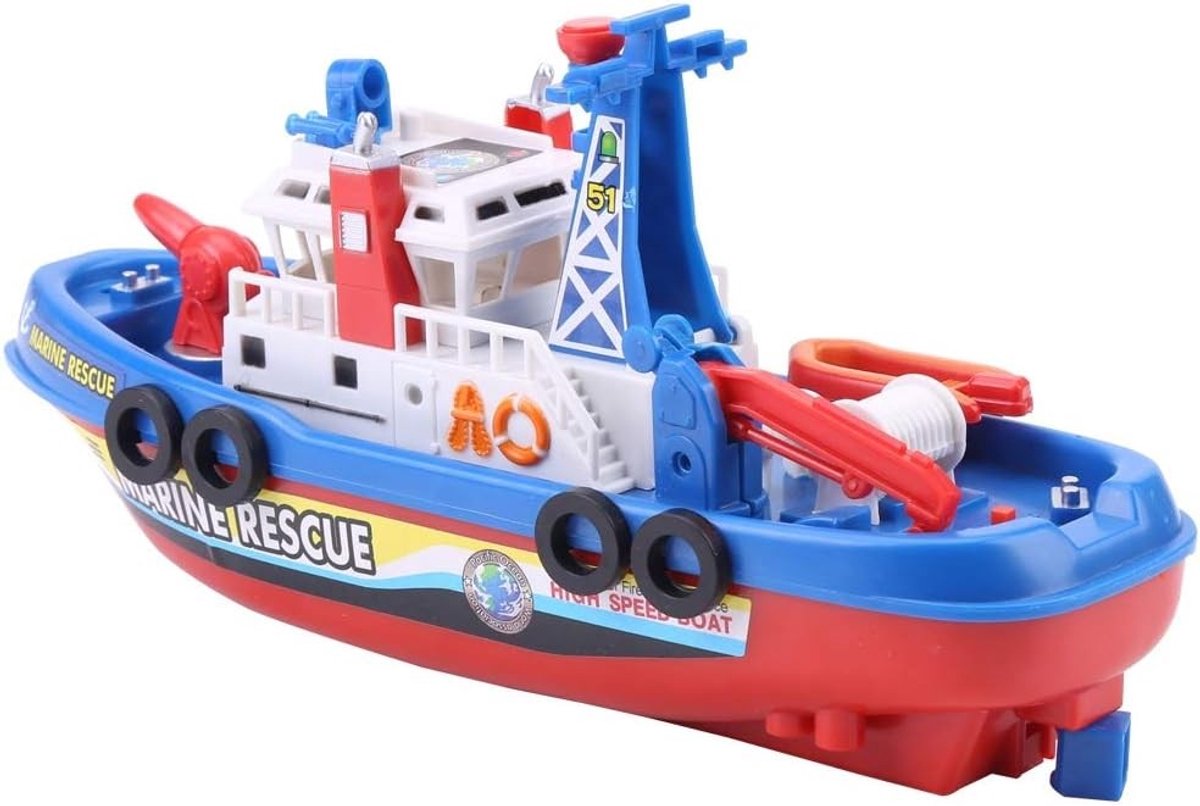 Speelgoed Brandweerboot met Waterstraal, Geluid en Licht - Marine Speelgoed voor Kinderen vanaf 4 Jaar, Interactieve Boot met Spettereffecten en Avontuurlijke Acties