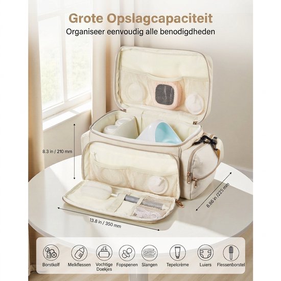 Kolftas - Borstkolf Tas - Borstvoedingstas - Kolf Draagtas - Geïsoleerd - Waterdicht - Drielaags - Draagbaar - Werk En Reizen - S1/S2 - Opslag - Beige — afbeelding 2