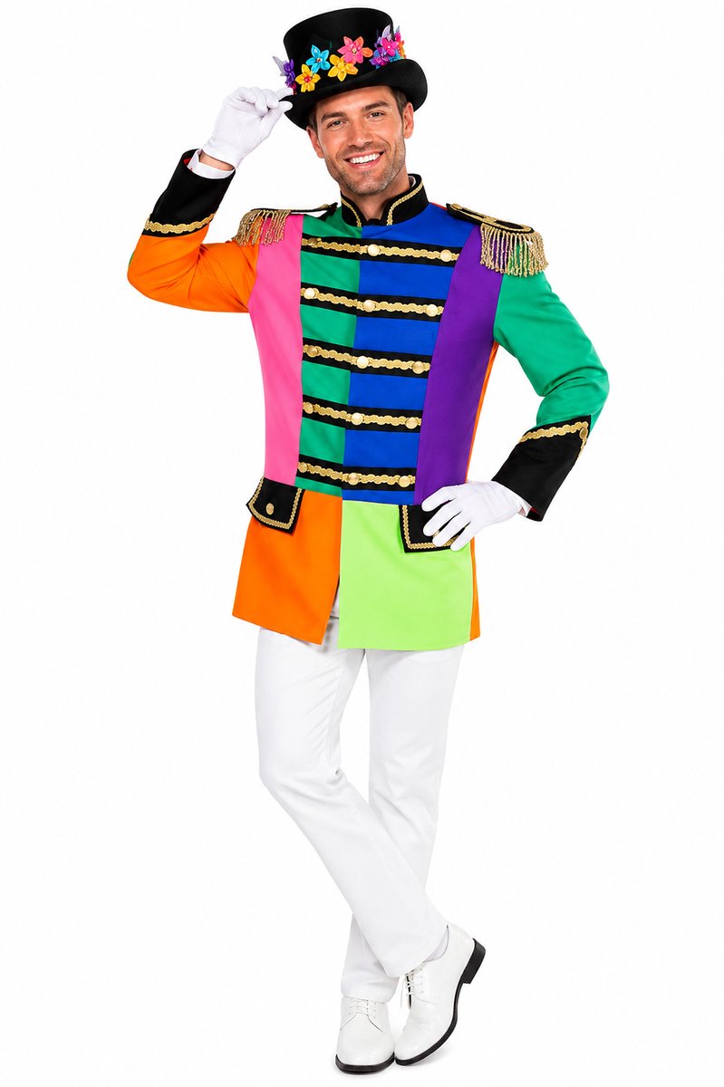 Heren Carnaval Jas – Kleurrijke Paradejas met Goudkleurige Details - Maat S