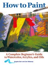 Boek "How to Paint", een complete beginnersgids voor aquarel, acryl en olieverf. Een schilderij van wasgoed dat buiten aan een lijn droogt.