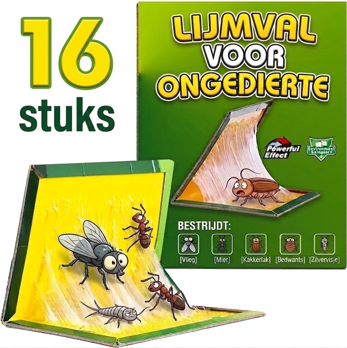 Lijmvallen - Zilvervisjes Bestrijden - Kakkerlakkenval - Extra Sterk - 16 stuks - Insectenval - Bedwantsen - Mieren