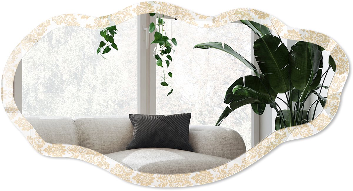 Wallfluent Elegant Ornament Spiegel - Wit Moderne Rechthoekige Wandspiegel - Organische Spiegel - Slaapkamer, Woonkamer, Hal - Klassiek - 45x90 cm - Totale afmeting 52x97 cm