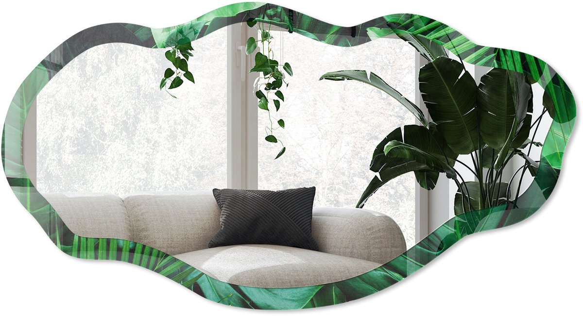Wallfluent De Rust Van De Jungle Spiegel - Groen Rechthoekige Spiegel Voor Interieur - Organische Spiegel - Woonkamer - Modern - 45x90 cm - Totale afmeting 52x97 cm