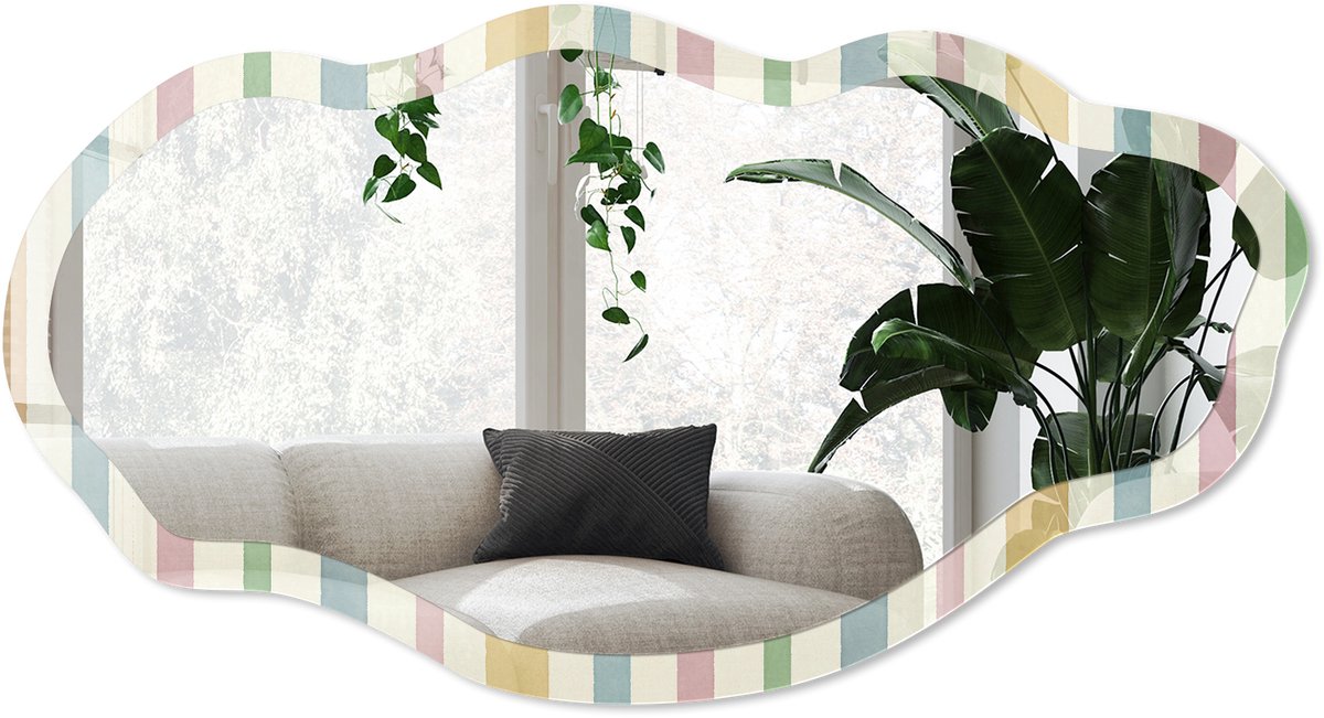 Wallfluent Gekleurde Strepen Spiegel - Geel Elegante Rechthoekige Wandspiegel - Organische Spiegel - Slaapkamer, Hal, Woonkamer - Minimalistisch - 45x90 cm - Totale afmeting 52x97 cm