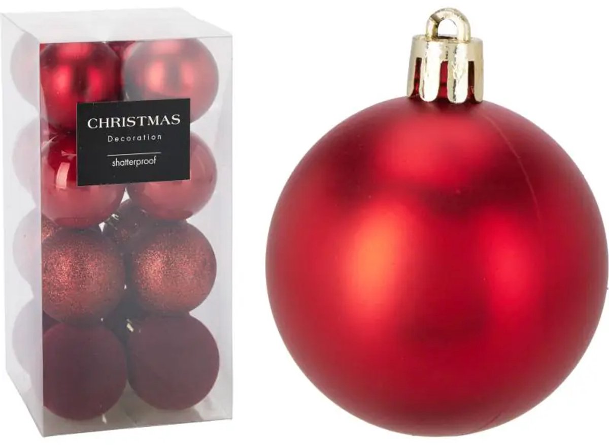 Kerstballen Set Onbreekbaar Rood 6 cm 16 stuks - Kerstdecoratie