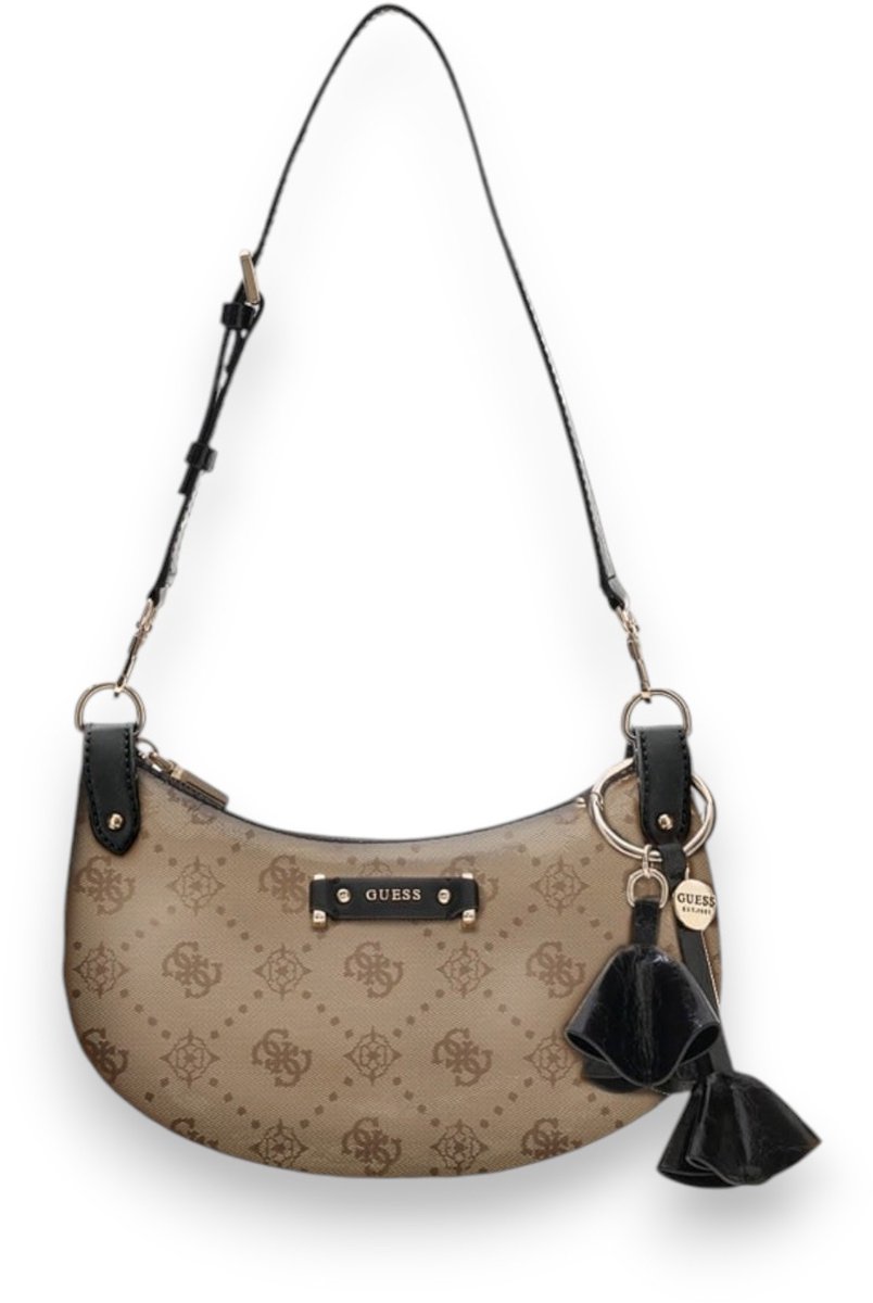 GUESS schoudertas Katie Convertible Shoulder Bag Latte Logo / Black beige