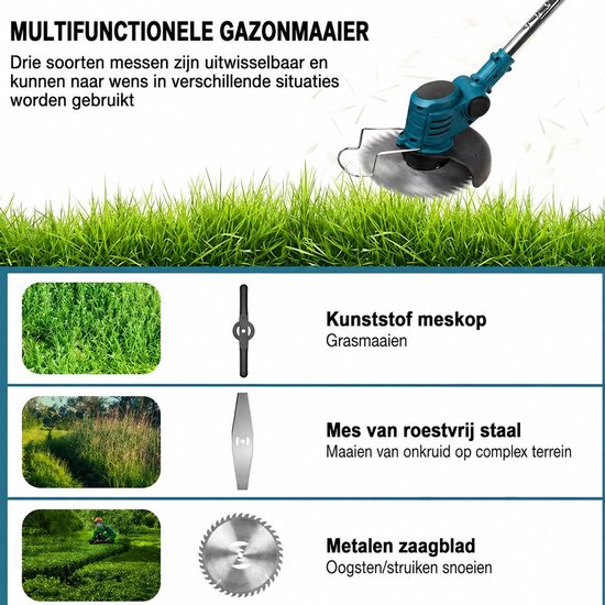 Traumheim®Accu-grasmaaier 21V met 2 accu's en oplader - Grastrimmer - Bosmaaier - Freischneider & Motorsense met telescopische steel + extra handgreep- Zwart, voor Tuin van Traumheim — afbeelding 3