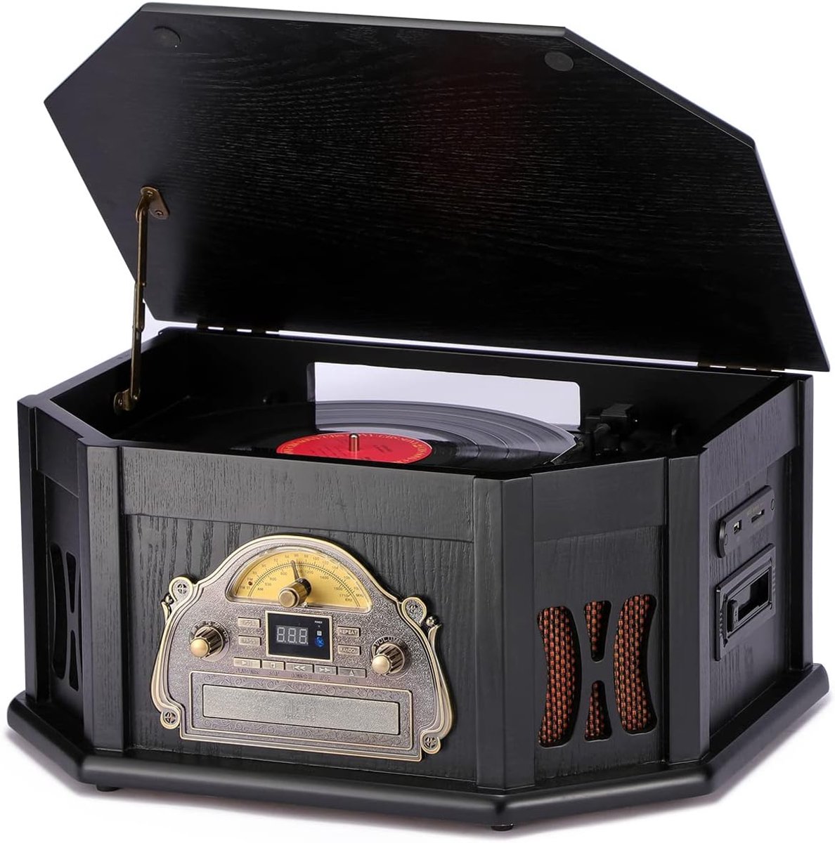 ORCC 10-in-1 Platenspeler Vintage met Bluetooth – Vinyl Platenspeler met USB, CD, SD, AUX, RCA, Ingebouwde Stereo Speakers, Afstandsbediening en 33/45/78 RPM – Houten Retro Record Player