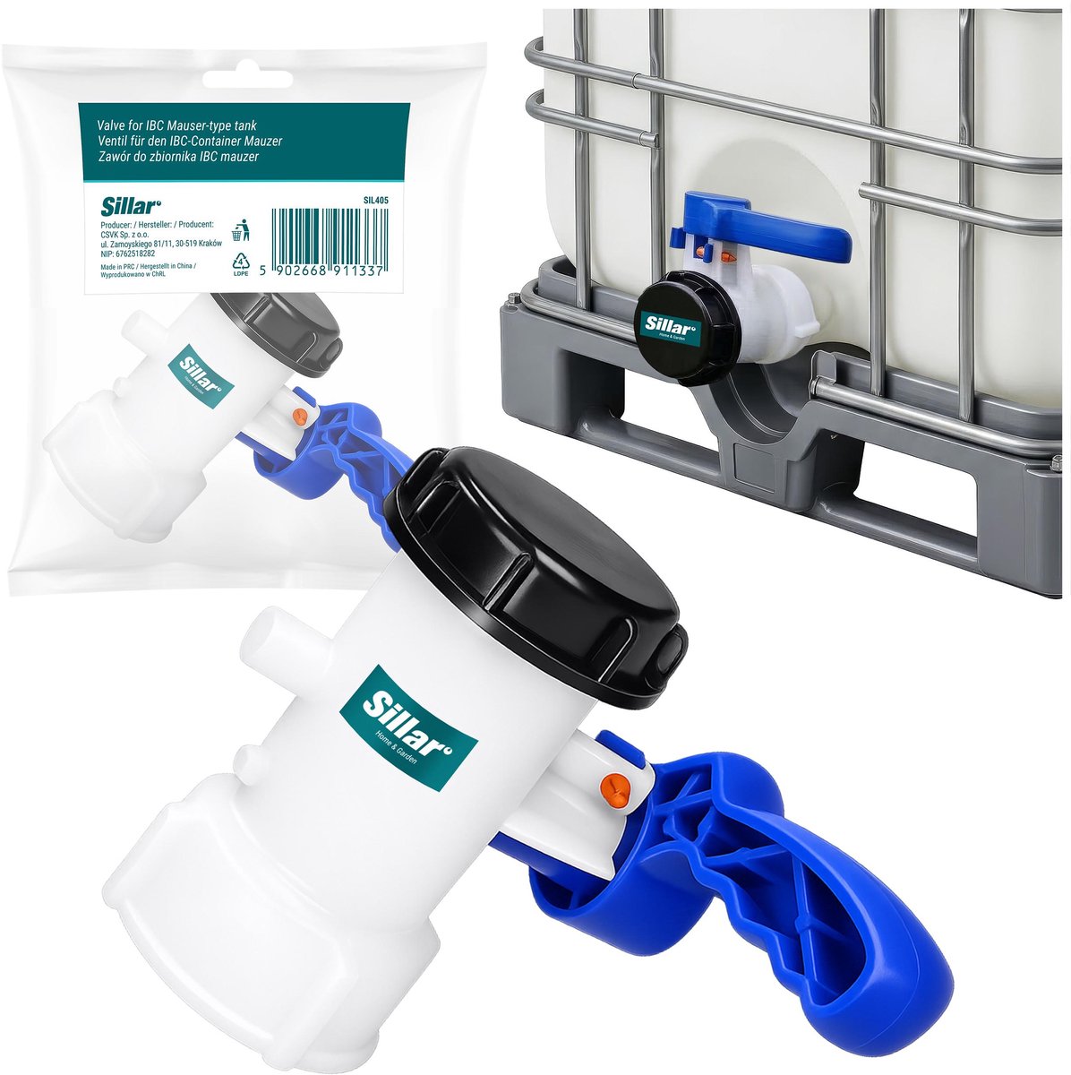 Sillar Koppeling voor Mauser IBC-watertanks - vlinderklep - S60x6 draad - polypropyleen - 1 stk