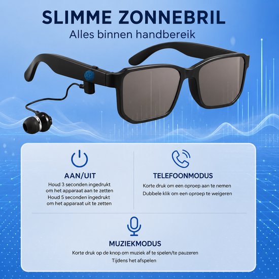 Smart Zonnebril met Muziek - Bluetooth - Bril - Speakers - Audio - Oordopjes van Merkloos — afbeelding 4