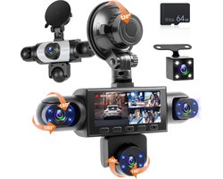 Sogiol® Dashcam Auto - 5 Lenzen (Voor, Achter, Links, Rechts) - 1080P Full HD - WiFi & GPS - Dashcams - Nachtzicht - G-Sensor - Parkeerbewaking - 3,16 Inch met App - Incl. 64GB SD-Kaart