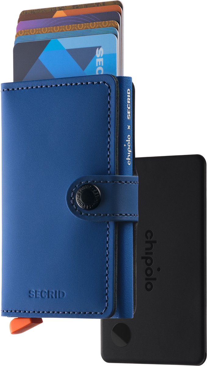 Chipolo x Official Secrid Smart Pasjeshouder - Incl. Bluetooth Tracker & RFID - 9 Pasjes & Briefgeld - Apple Find My & Google Find Hub - Wallet Kaarthouder - Creditcardhouder - Draadloos Oplaadbaar - Blauw