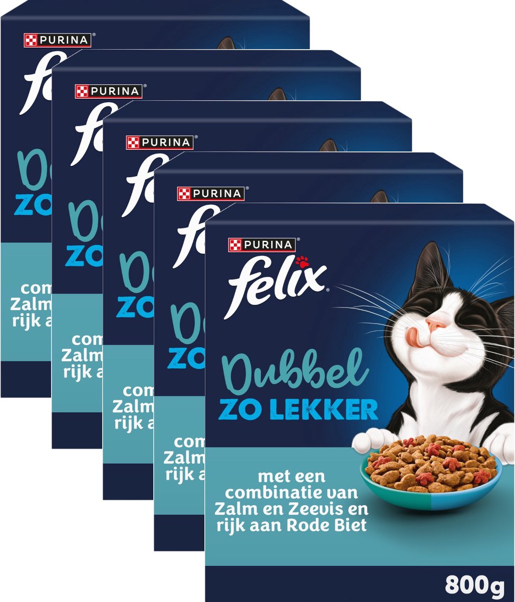 Felix Felix Dubbel Zo Lekker Zalm en Zeevis - Multipack - Katten Droogvoer - 4000g (5x800g)