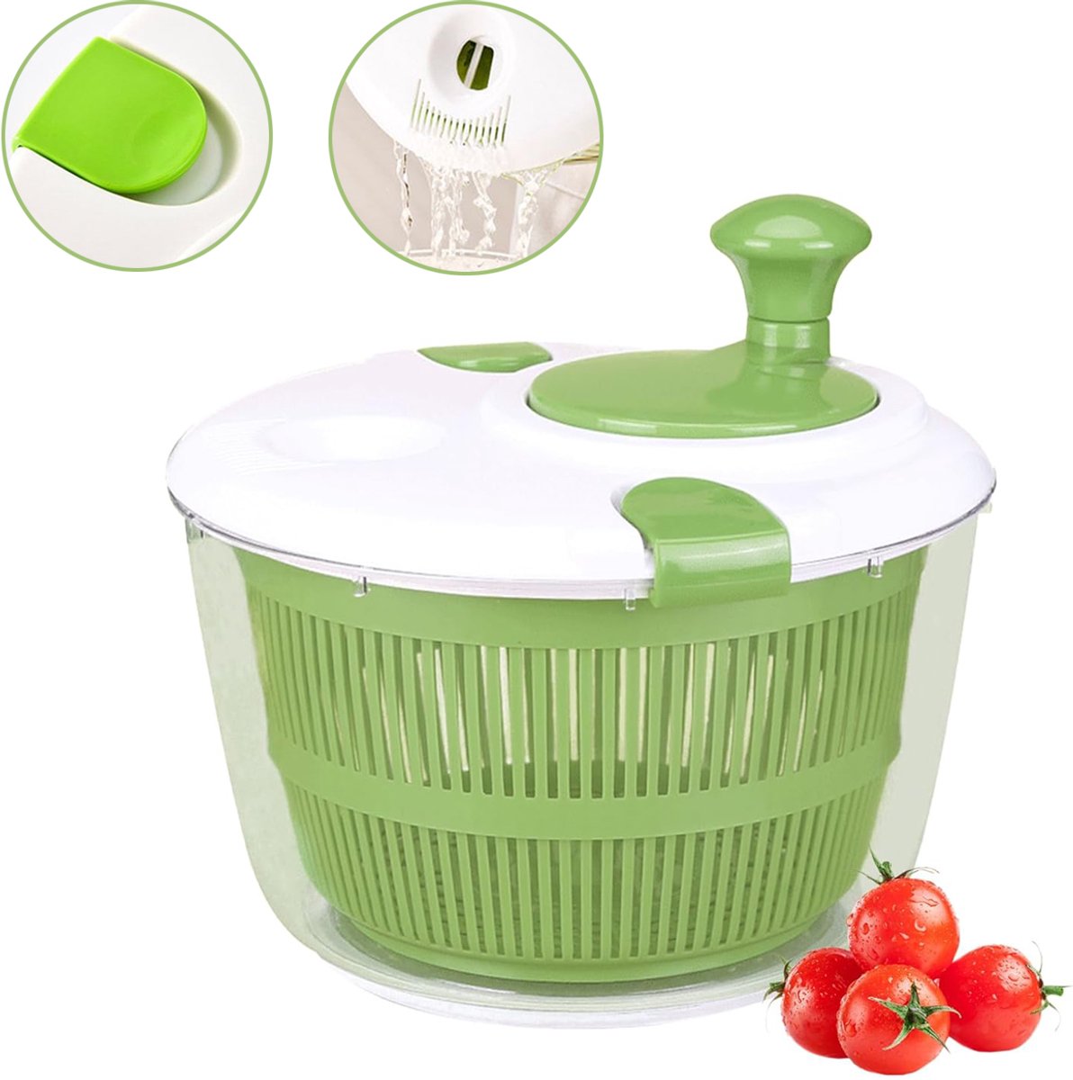 Slacentrifuge Met Deksel - Handmatige Groentedroger - 5L Saladewasmachine En -Centrifuge - Fruitafdruiprek - Saladedroger