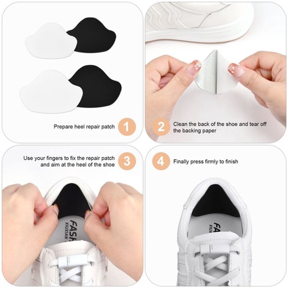 - Hielreparatie - Hakkenschoenen - Zelfklevende hielkussens - Zwart + Wit - Hielbeschermers - Voor dames en heren - Microvezel