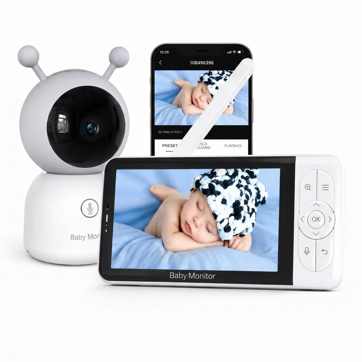 Nexeli NX-BC-W51 Babyfoon met Camera en App – 5 Inch Monitor – 1080P Full HD – WiFi – Nachtzicht – Smart Detection – Nachtlampje