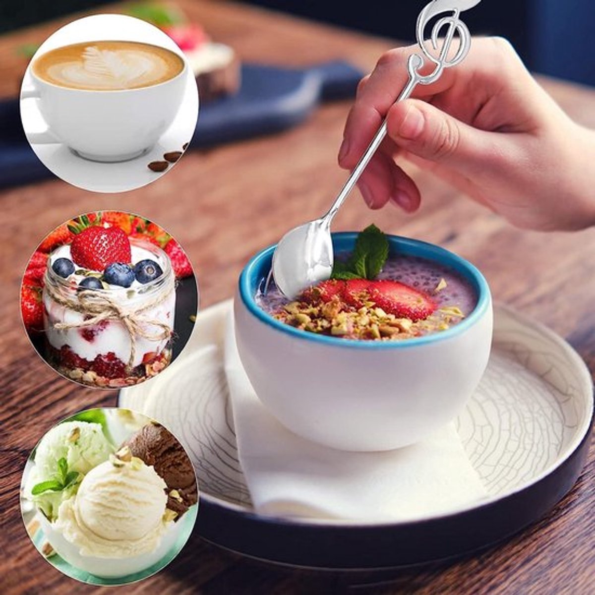 Koffielepels met muzieknoten design - 16 stuks, roestvrij staal, decoratief en geschikt als geschenk