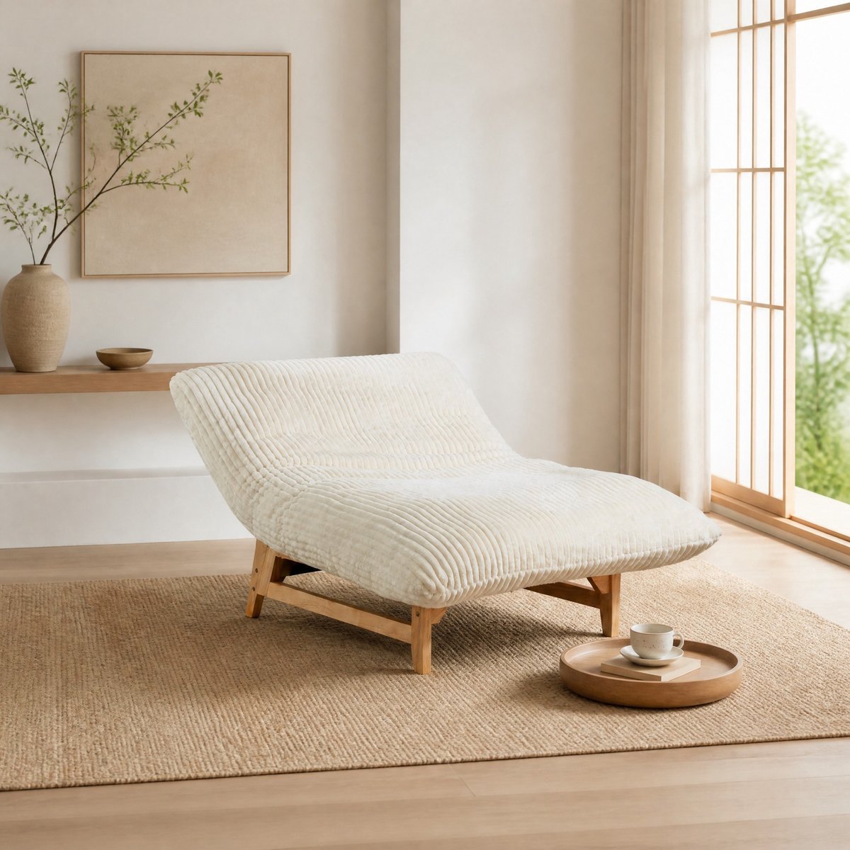 REDOM - Zitzak - Ergonomisch comfort - Met rugleuning - Armloos ontwerp - Loungestoel - Woonkamer en slaapkamer - Corduroy - Wit - 110 x 74 x 60 cm