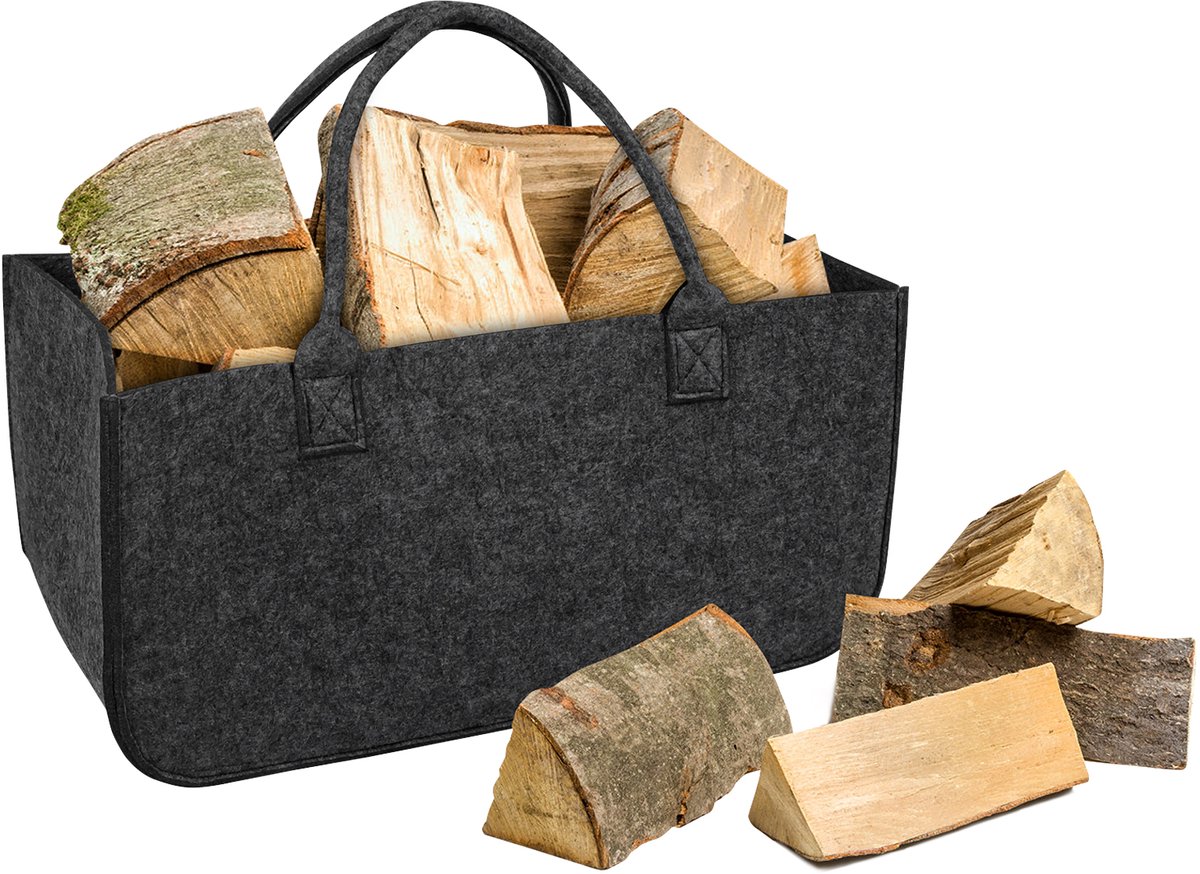 XL Opvouwbare Houtmand Set 8 stuks - 30L Grote Vilt Houtzak - Geschikt voor Vervoer en Bewaring van Brandhout, Kranten, Fruit, Groenten & Kleding - Donkergrijs - NAIZY