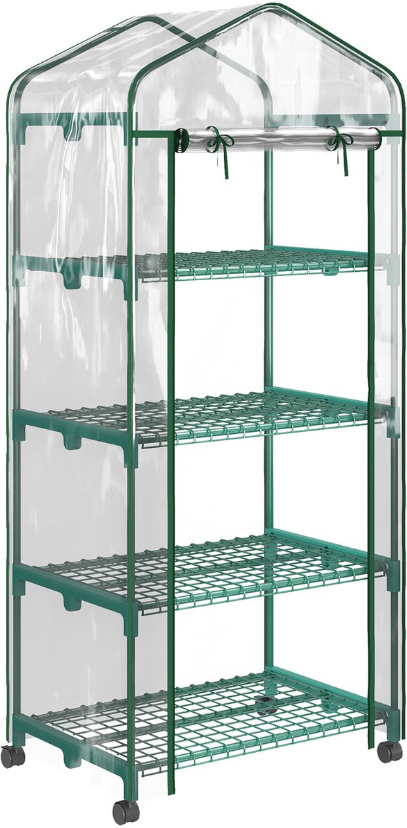 Tuinkas met 4 schappen – balkonkas – versterkte hoes – stalen frame – deur met ritssluiting – 69 x 50 x 165 cm – transparant