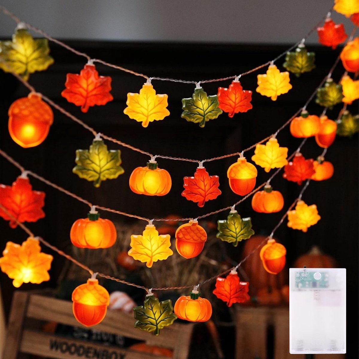 Namajunas - Herfst decoratie slingerlampjes - Lichtsnoer buiten en Binnen - Tuinverlichting - 3M 20 LED herfstlichtslinger - Pompoen, esdoornbladeren, dennenappel - Sfeerverlichting voor tafeldecoratie, Halloween, oogstfeest en kerstdecoratie