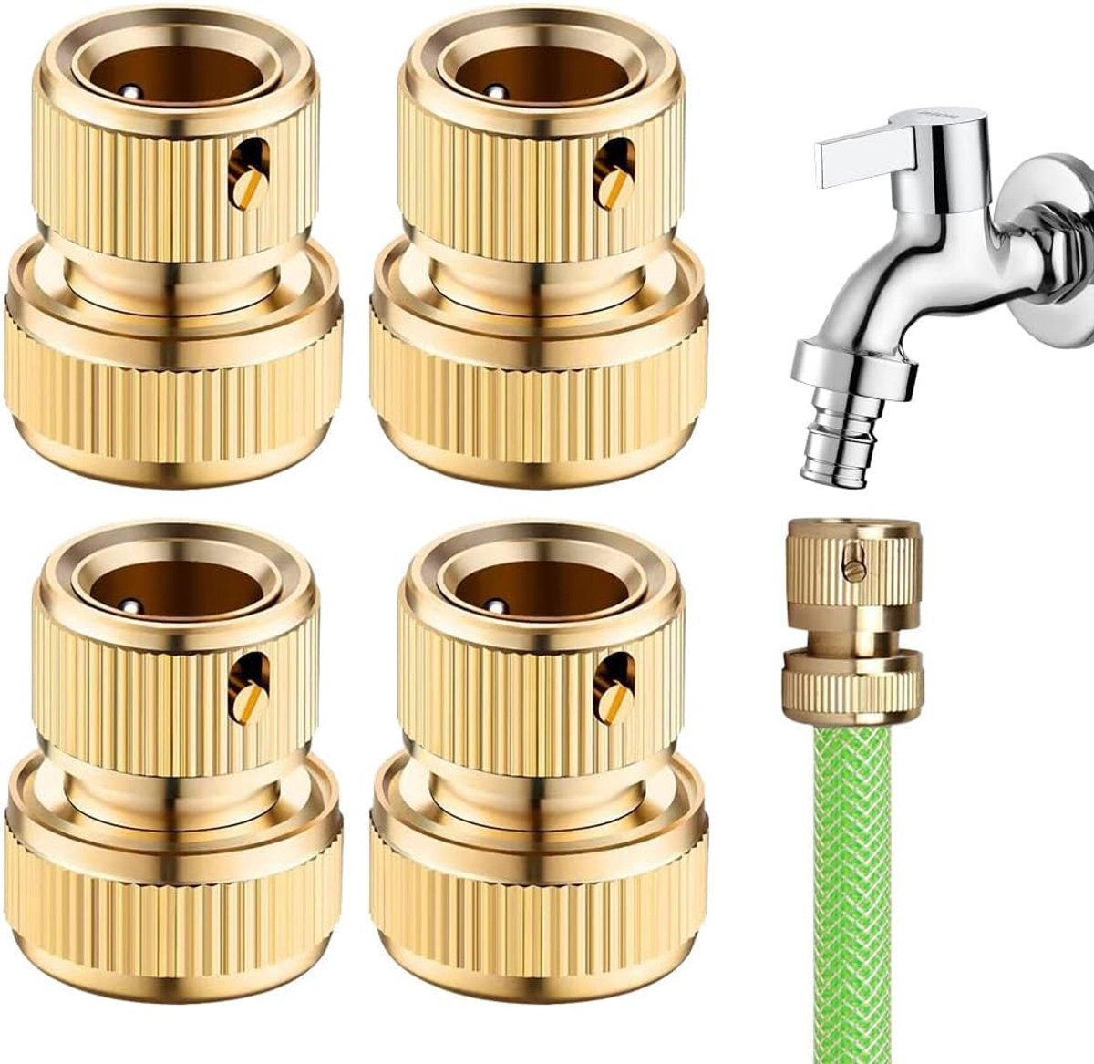 4 Messing Slangkoppelingen 3/4 Inch - Universele Tuinslang Aansluiting 19 mm - Duurzame Snelkoppeling Voor Kraan En Slang - Stevige Buiskoppeling Voor Tuingereedschap