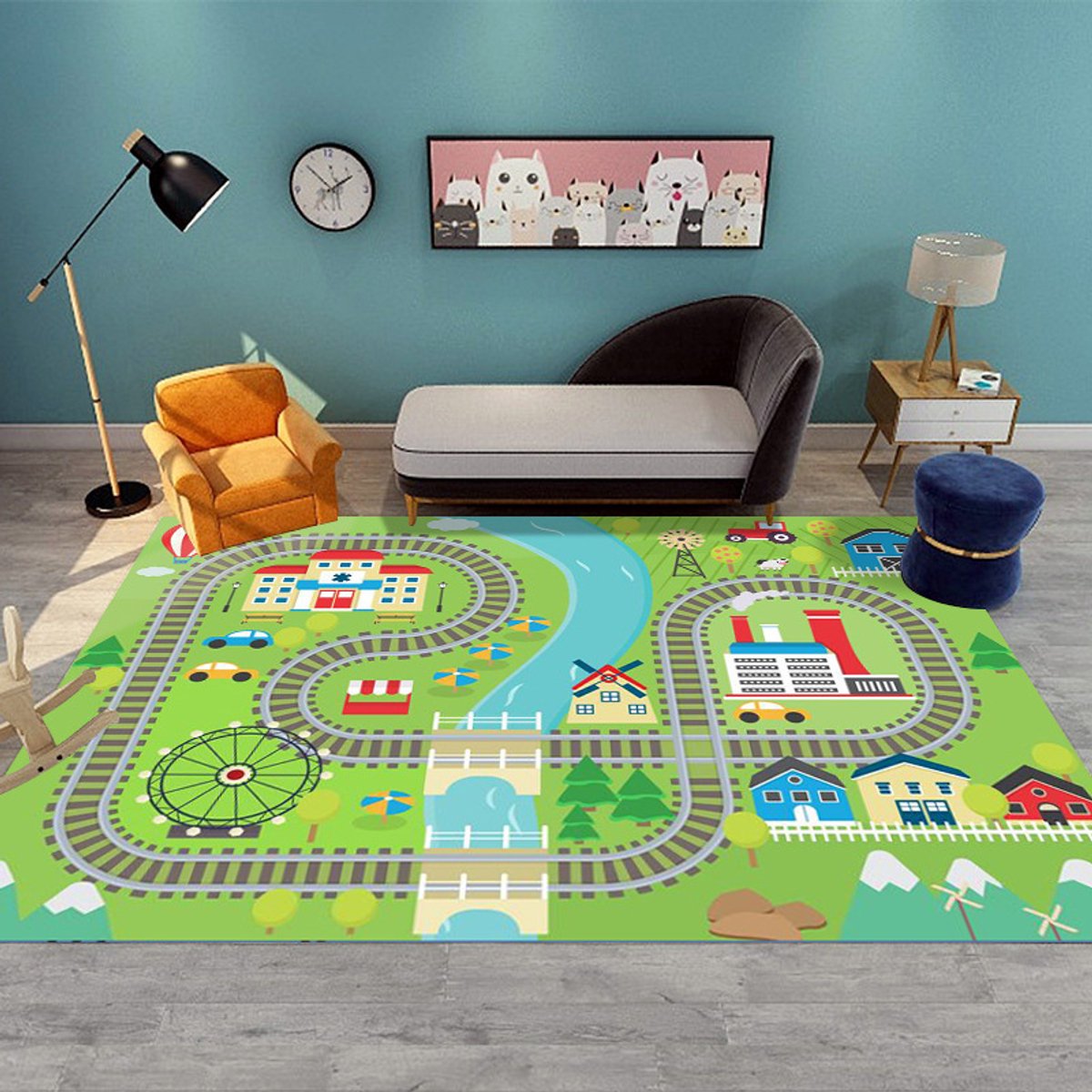 Autospeelmat - Wegtapijt Kinderen - Spelen met Auto's - Antislip Onderkant - 50*80cm - treinspoor