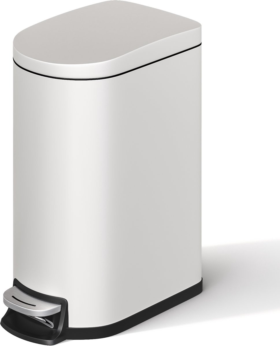 Smalle Pedaalemmer RVS 10L - 18.6x32x38.8cm - Prullenbak - Soft Close Deksel - Uitneembare Binnenemmer - Geurcontrole - Waterdicht - Voor Badkamer Slaapkamer - Wit