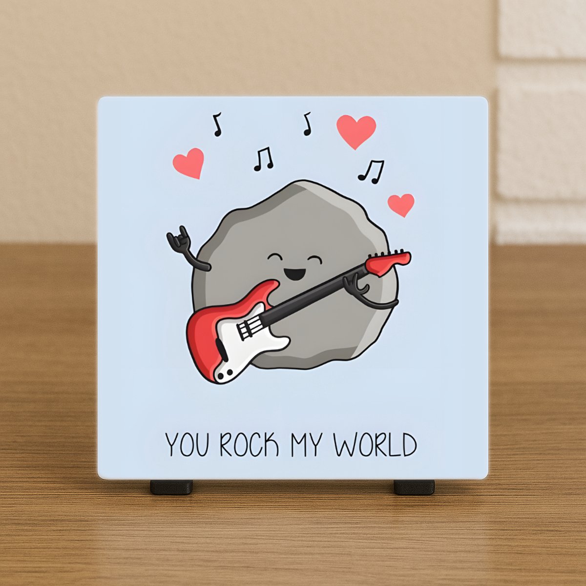 CreaCraft Spreuktegel “You rock my world” – Cadeau tegeltje – Trendy nu – Valentijn – Motivatie – Vriend(in) – Zomaar – Incl standaard – Cadeau idee – Wenstegeltje